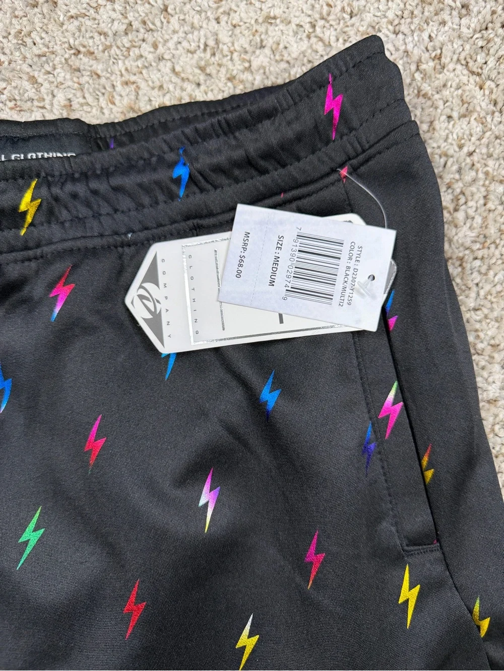 Drill Clothing Company Lightning Bolt Shorts Black Multicolor Mens Medium NWT
